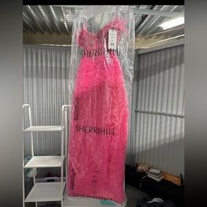 Sherri Hill Pink Feather Gown